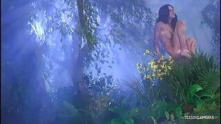 After masturbating with a dildo the sexy brunette enjoyed hardcore anal sex by the river