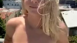 Big Boobs Gabbie Carter Masturbates outside on the roof