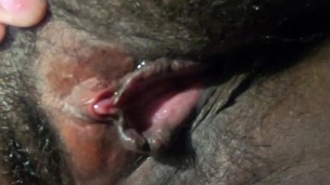 Chubby ebony squirts all over new camera