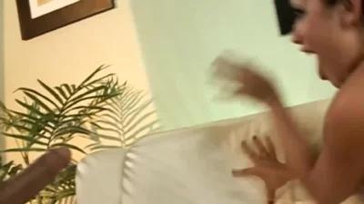 Superb brunette babe with huge boobs gets fucked from behind