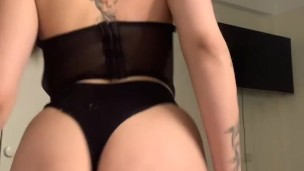 brunette in beautiful black lingerie.